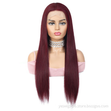 Yeswigs Straight 99J Color 13*4 Lace Frontal Human Hair Wigs Full Cuticle Aligned Unprocessed Brazilian Virgin Hair Wigs
